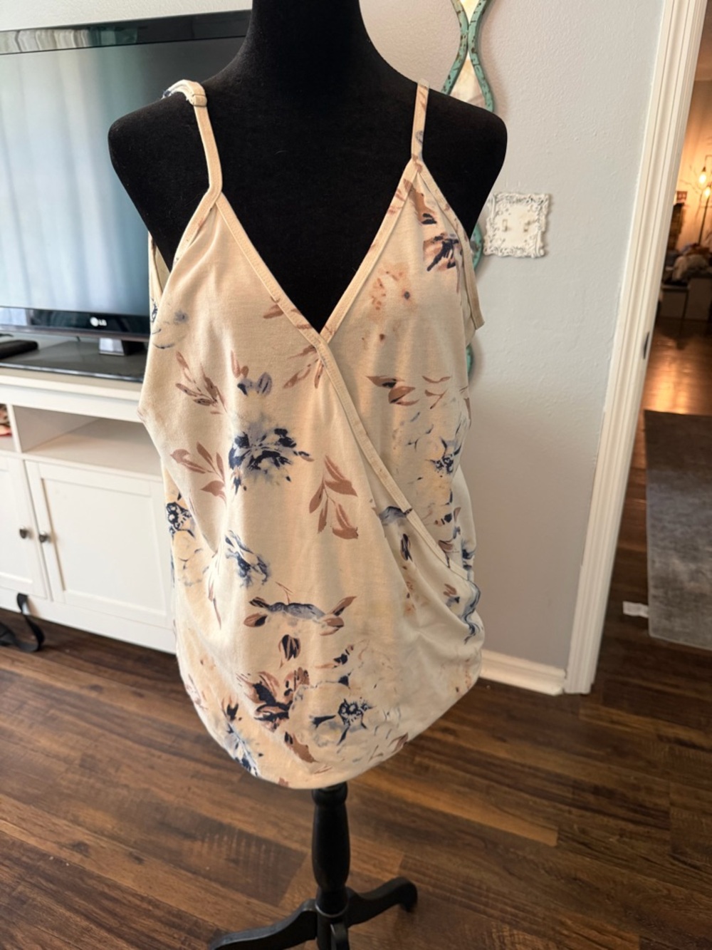 SHEIN Cream Floral Wrap-Front Spaghetti Strap Cami